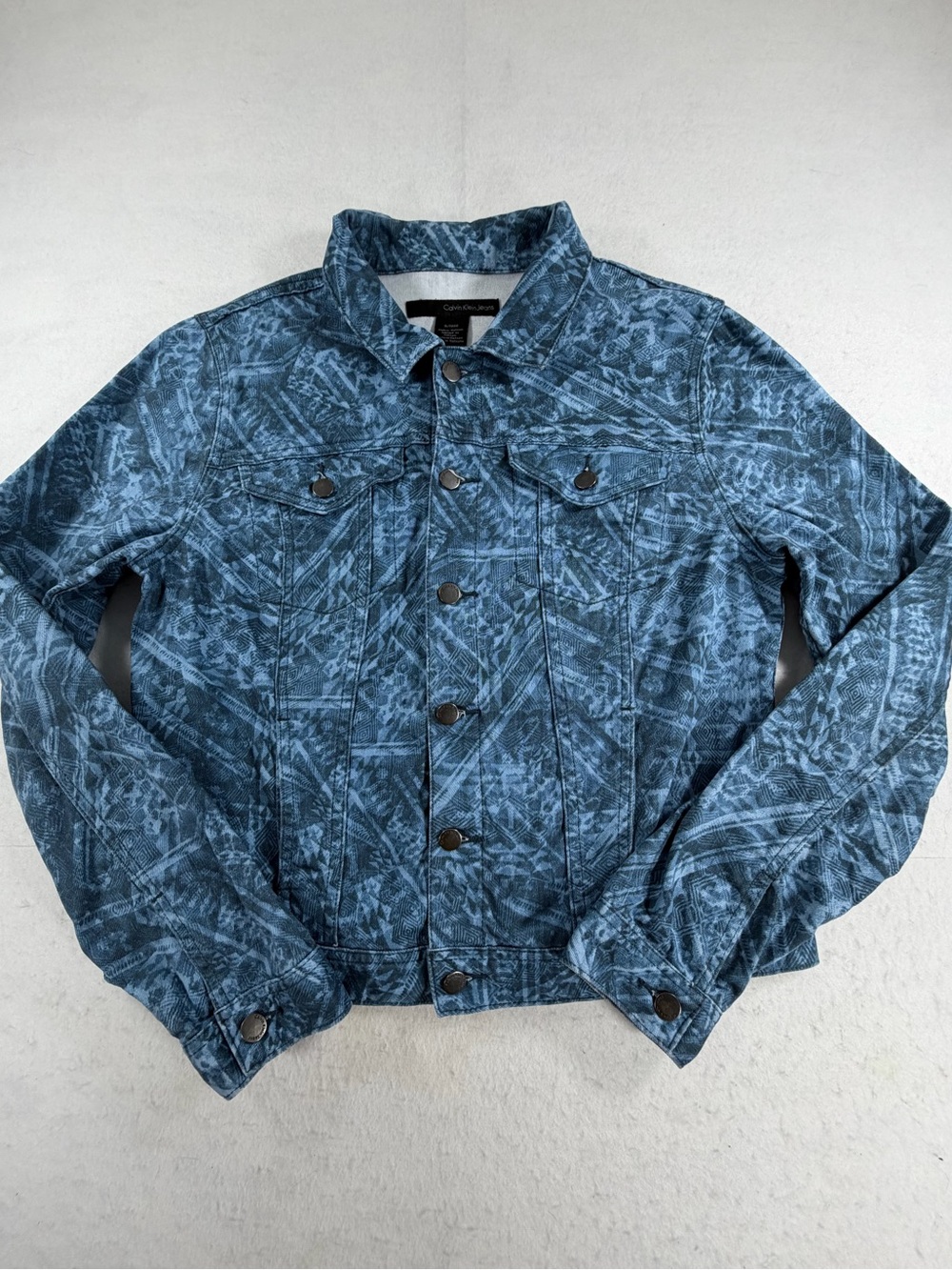 Calvin‎ Klein Jeans Blue Abstract Print Denim Jacket XL